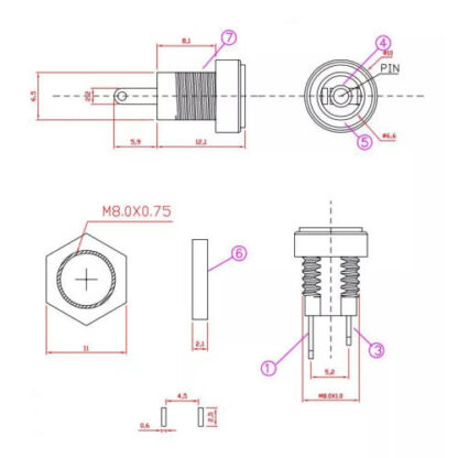 Conector jack de panel hembra DC-022B 2.5 mm - Imagen 2